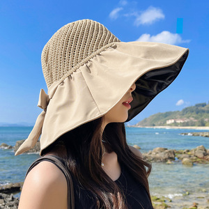 遮阳帽女防晒防紫外线夏季户外骑车可折叠大帽檐黑胶遮脸帽子薄款