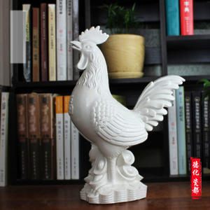 白色陶瓷公鸡摆件大号描金鸡吉祥物客厅卧室衣柜动物工艺品装饰品