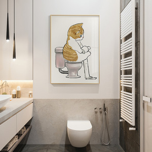 小猫咪装饰画客厅轻奢高档现代简约浴室卫生间挂画免打孔日式壁画