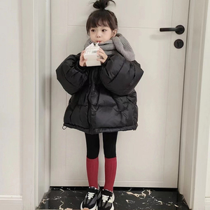 2024冬季韩版女童羽绒服新款90白鸭绒中小童面包服纯色加厚外套