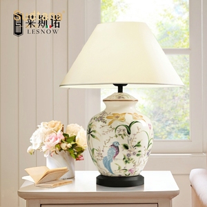 美式花鸟陶瓷台灯 酒店样板房卧室床头灯 设计师创意客厅装饰灯具