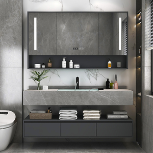 toto轻奢岩板一体盆浴室柜组合现代简约卫生间洗漱台洗手盆脸盆智