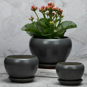 连体托盘陶瓷花盆三件套盆多肉植物花盆简约花卉盆栽大号花盆陶瓷
