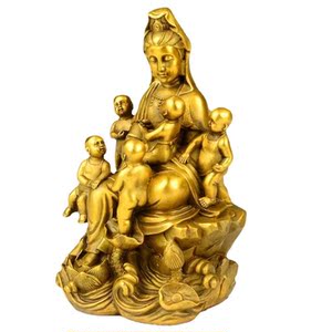 黄铜五子观音黄铜像 黄铜送子观音五子观音佛像 黄铜观音菩萨