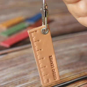 高档随身小刻度尺子手工牛皮包挂件创意钥匙链迷你皮尺汽车钥实用