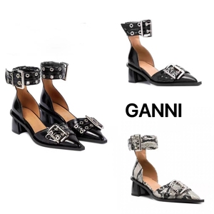 GANNI 24春季新款 女士搭扣高跟鞋尖头漆皮浅口鞋穆勒鞋单鞋