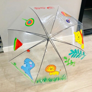 幼儿园手绘卡通透明雨伞儿童涂鸦画画空白色男女孩手工diy材料包