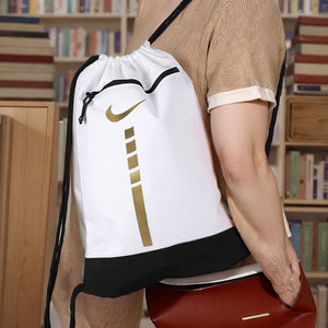 耐克双肩包白色抽绳包运动背包女生篮球足球健身训练包女束口袋