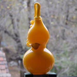 博山琉璃鸡油黄葫芦摆件书房玄关商务乔迁礼物新年礼物