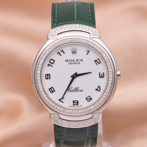 【劳力士rolex】切利尼系列18k白金材质后镶钻石英女表