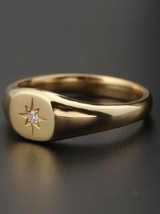 北极星印章戒指徽章尾戒男黄金色小众设计轻奢锆石钛钢冷淡风指环