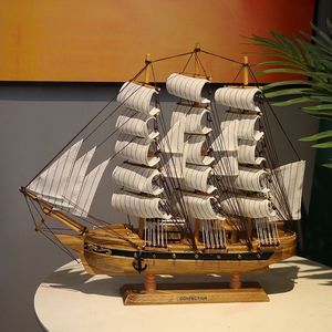 北欧船模型大号船模摆件实木工艺帆船复古摆件客厅现代家居装饰品