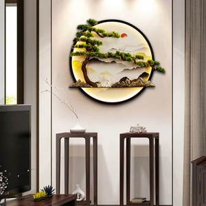 新中式迎客松壁画客厅墙面沙发背景墙茶室松树圆形挂画玄关装饰画