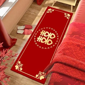 床边长方形结婚地垫 可水洗长方形红色婚庆大尺寸床边水晶绒地毯