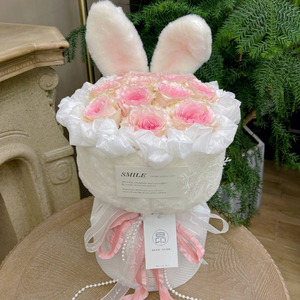 情人节兔子耳朵小香风花束生日送女友鲜花速递同城上海广州配送店