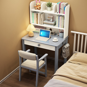 实木书架一体小书桌学生家用卧室学习桌70cm长写字台床头电脑桌