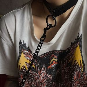 新狗链男m欧美风暗黑pu皮牵引绳项圈女脖子饰品颈链项链女仆牵引