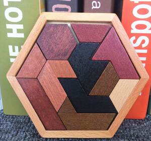 木制巧板拼图拼板儿童早教智力玩具六角蜂窝十一块十六块益智礼物