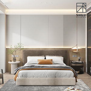 术几卧室背景墙床头护墙板实木饰面隐形门沙发墙现代简约全屋定制
