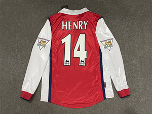 98-99赛季阿森纳主场球衣长袖秋冬足球服训练男女款14号亨利复古