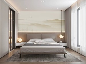 趣尚8d定制壁画现代新中式山水轻奢卧室沙发背景墙布酒店民宿壁纸