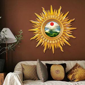 旭日东升装饰画圆形欧式客厅卧室壁画红太阳鸿运当头挂画日出画