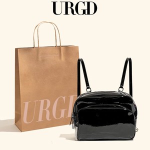 URGD双肩包女2024新款亮皮休闲黑色背包质感书包学生多功能小包包