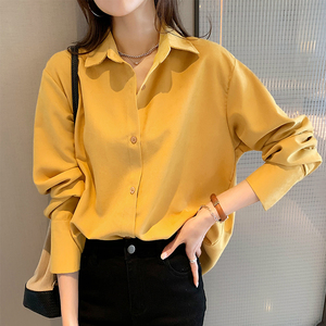 品牌折扣欧洲站女装黄色衬衫女士春秋设计感小众气质工装长袖上衣
