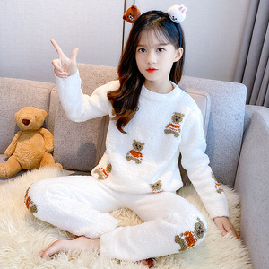 巴拉巴拉儿童法兰绒睡衣冬季女童珊瑚绒加厚款套装中大童可爱小女