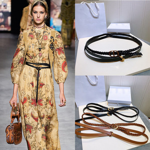 女士皮带时尚百搭真皮编织装饰配连衣裙毛衣西装腰带女细长双条带