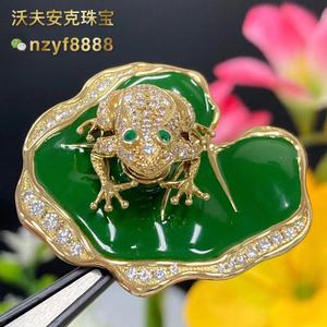 沃夫安克日本珠宝平和堂出品可转动青蛙胸针祖母绿0.05克拉750