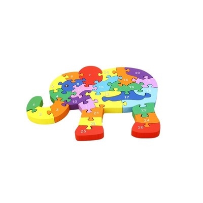 大象儿童认知2拼拼图玩具英文c6木木制用品字母数字积图早教.