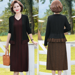 哥弟50岁中年人妈妈春装连衣裙两件套裙子中老年女装洋气套装春秋