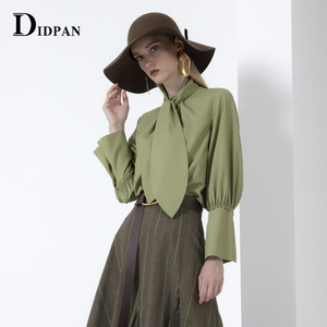 IDPAN女装商场同款秋冬新款简约通勤百搭青果嫩绿梭织长袖上衣女