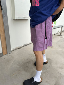 夏季美式高街彩色尼龙速干松紧腰五分裤男女小众设计拉链条纹短裤