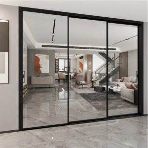 极窄三轨联动推拉门移门厨房阳台吊趟门窄边铝合金无轨钢化玻璃门
