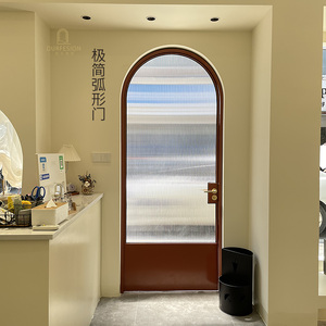 定制极简金属弧形门长虹水纹银波纹双方格艺术玻璃阳台厨卫卧室门