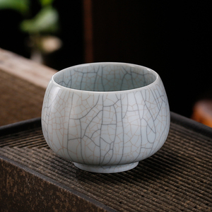 汝窑茶杯单杯金丝铁线陶瓷主人杯开片冰裂品茗杯功夫茶具个人专用