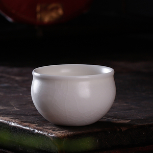 开片汝窑茶杯羊脂玉白瓷主人杯单杯陶瓷茶具个人杯品茗杯茶碗杯子