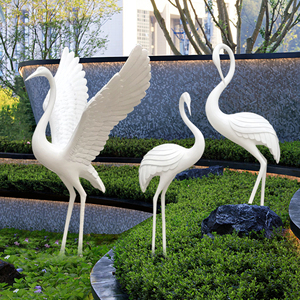 室外小区仙鹤摆件抽象景观玻璃钢雕塑庭院白鹭水池造景新中式装饰
