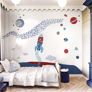 星空太空星球儿童房墙布男孩女孩卧室壁布壁纸幼儿园墙纸定制壁画