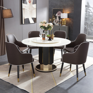 天然大理石圆形餐桌现代简约轻奢家用饭桌小冰玉白冰花纯天然玉石