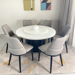 天然玉石餐桌奢石大圆桌纯天然大理石大冰玉圆形家用实木吃饭桌