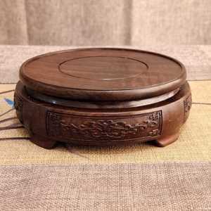 鸿云祥全实木黑紫檀花瓶底座黑檀木花插木座乌木茶杯酒瓶佛像奇石