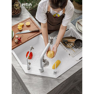 新款拐角异形水槽科恩纳厨房石英石转角水槽拐角洗菜盆l型异形大