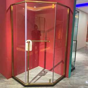 定制304不锈钢金色拉丝淋浴房钻石形卫生间沐浴隔断钢化玻璃开门