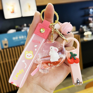 可爱兔子流沙钥匙扣精致儿童书包挂饰高级感男女汽车钥匙链小饰品