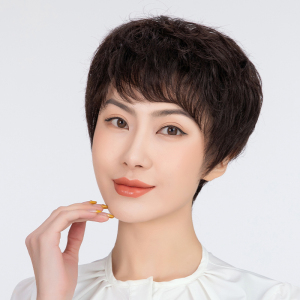 假发女短发卷发真发全真人发丝时尚妈妈真发套中年女发型自然逼真