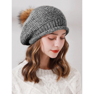 左昕针织贝雷帽女春秋韩版百搭毛球帽子女保暖时尚简约春季蓓蕾帽