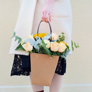 防水手提袋牛皮纸袋花艺长方插花盒折叠鲜花t材料花泥包装纸